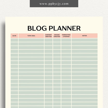 Blog Planner Printable Template – Digital Download for Organizing and Planning Blog Content