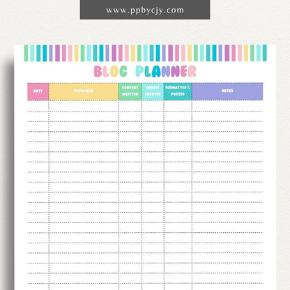 Blog Planner Printable Template – Digital Download for Organizing and Planning Blog Content