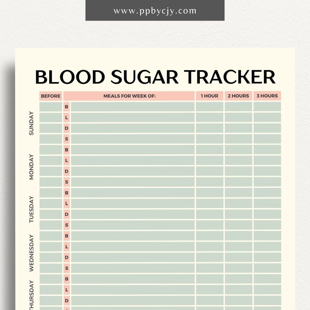 printable template page with columns and rows related to diabetic blood sugars
