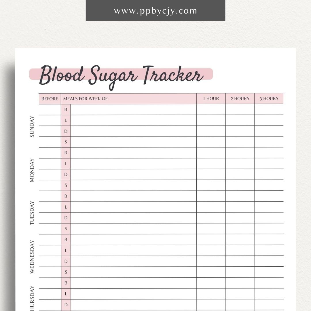 Blood Sugar Log Printable PDF Template