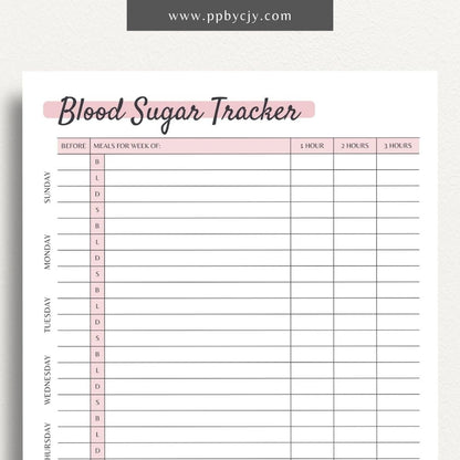 Blood Sugar Log Printable PDF Template