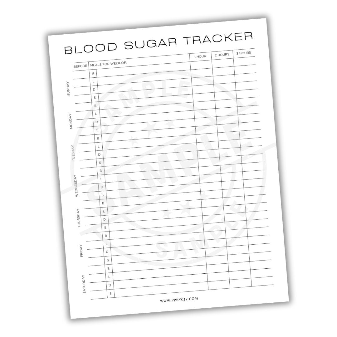 Blood sugar tracker sheet on a white background
