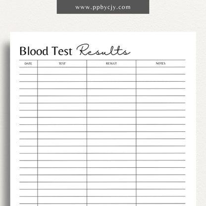 Track your blood test results and monitor health trends with this printable log template