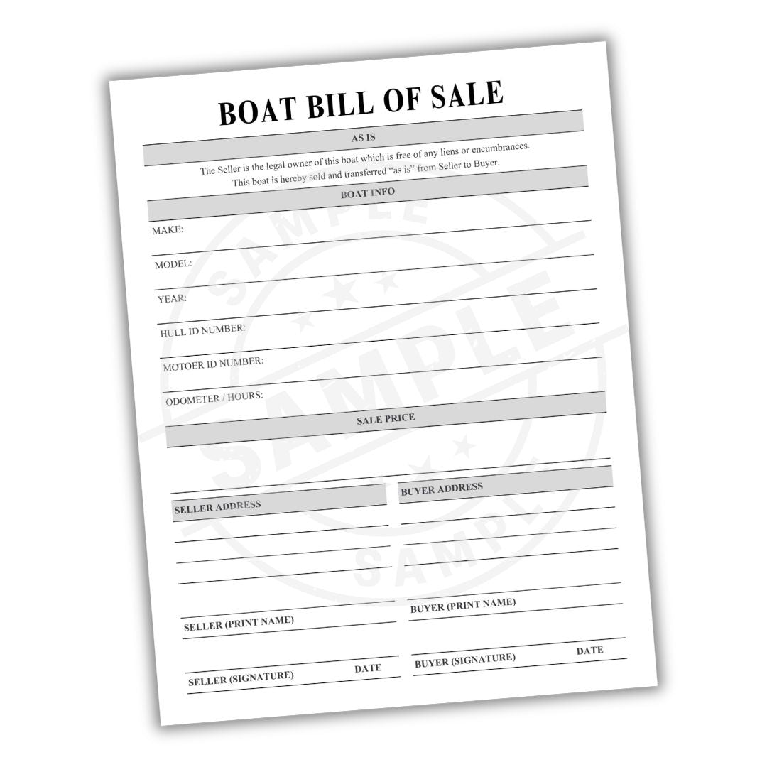 Trailer bill of sale form on a white background
