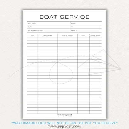 Boat service and trip log printable PDF template bundle with service logs, trip logs, maintenance schedules, and fuel tracking.

