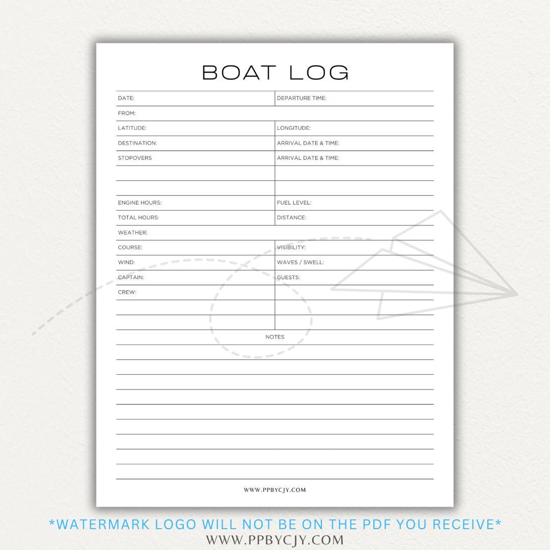 Boat service and trip log printable PDF template bundle with service logs, trip logs, maintenance schedules, and fuel tracking.

