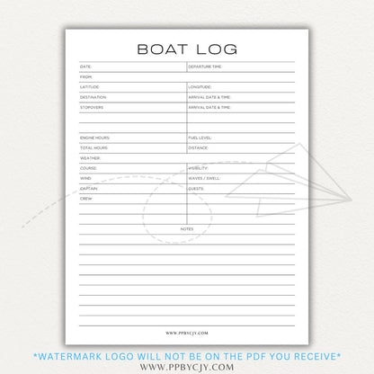 Boat service and trip log printable PDF template bundle with service logs, trip logs, maintenance schedules, and fuel tracking.

