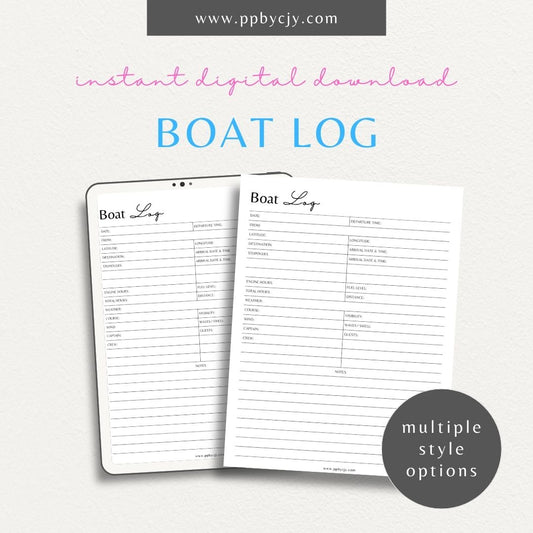 Boat Vessel Information Printable Template – Digital Download for Recording and Tracking Boat Details