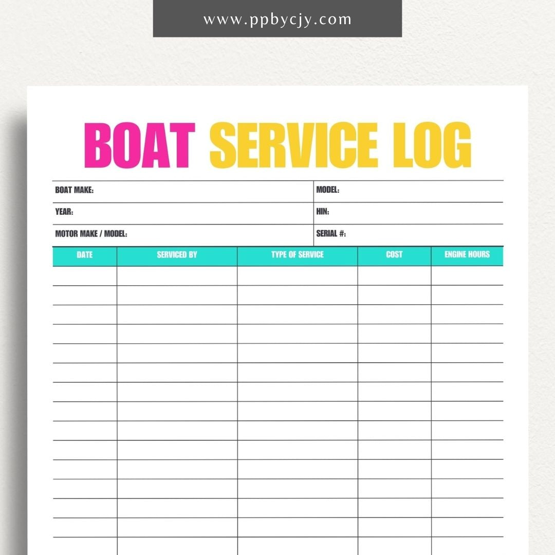 Boat Vessel Repairs Printable Template – Digital Download for Recording and Tracking Boat Maintenance and Repairs