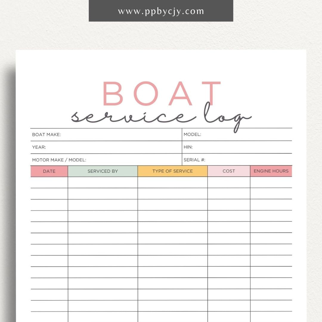 Boat Vessel Repairs Printable Template – Digital Download for Recording and Tracking Boat Maintenance and Repairs