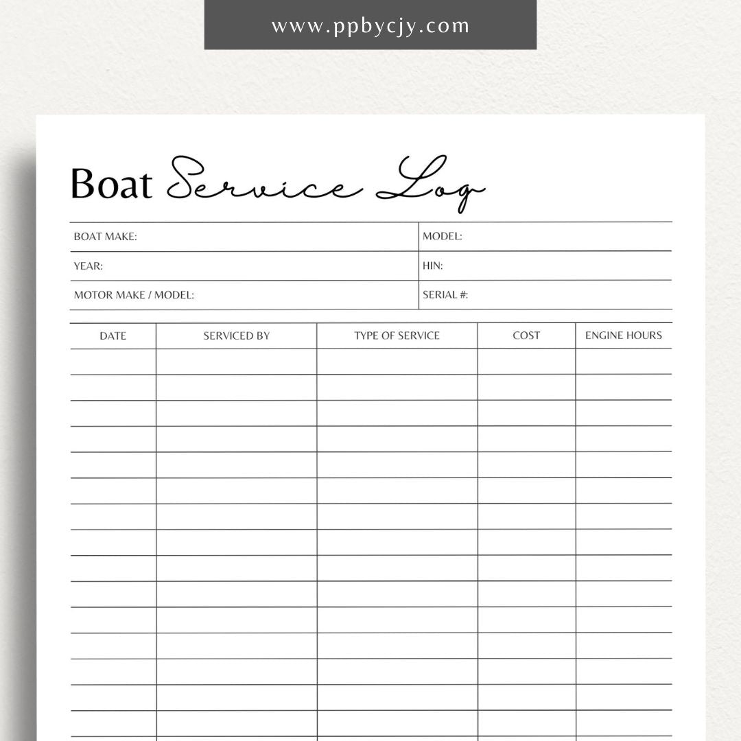 Boat Vessel Repairs Printable Template – Digital Download for Recording and Tracking Boat Maintenance and Repairs