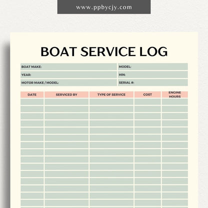 Boat Vessel Repairs Printable Template – Digital Download for Recording and Tracking Boat Maintenance and Repairs