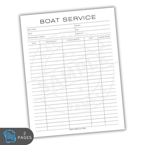 Sheet for boat service with columns for details on a white background