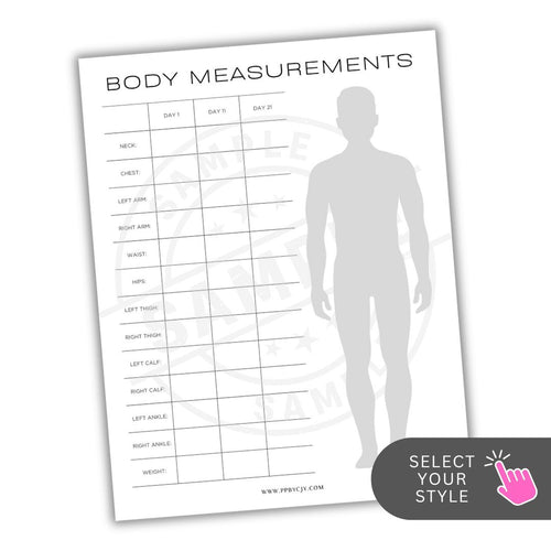 Body measurements chart with silhouette on a white background