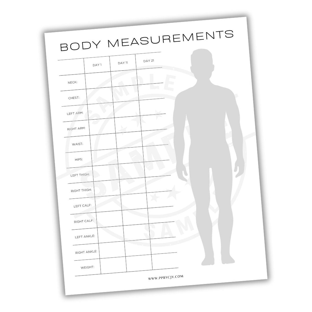 Body measurements chart with silhouette on a white background