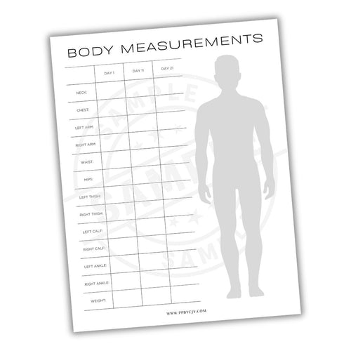 Body measurements chart with silhouette on a white background