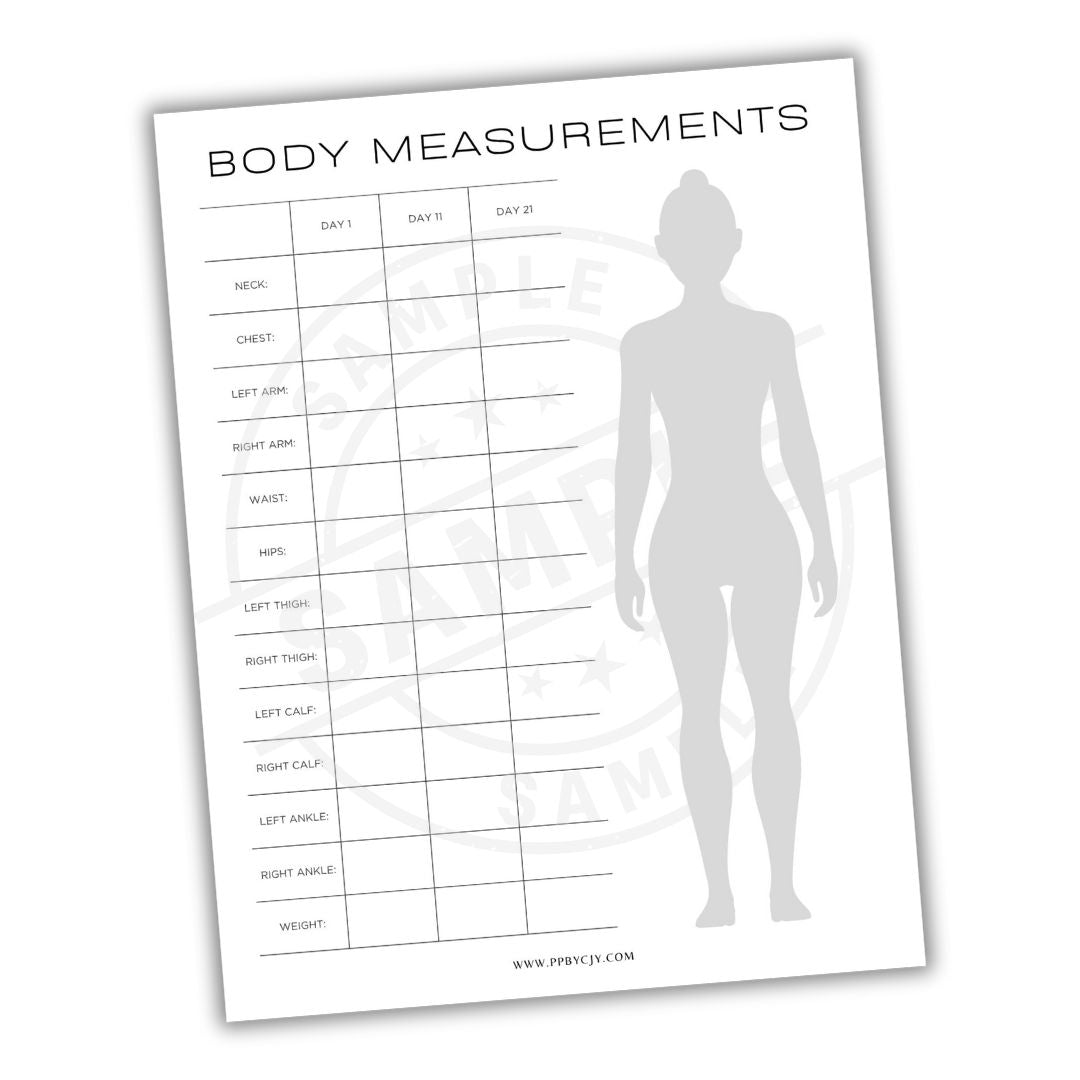 Body measurements chart with silhouette on a white background
