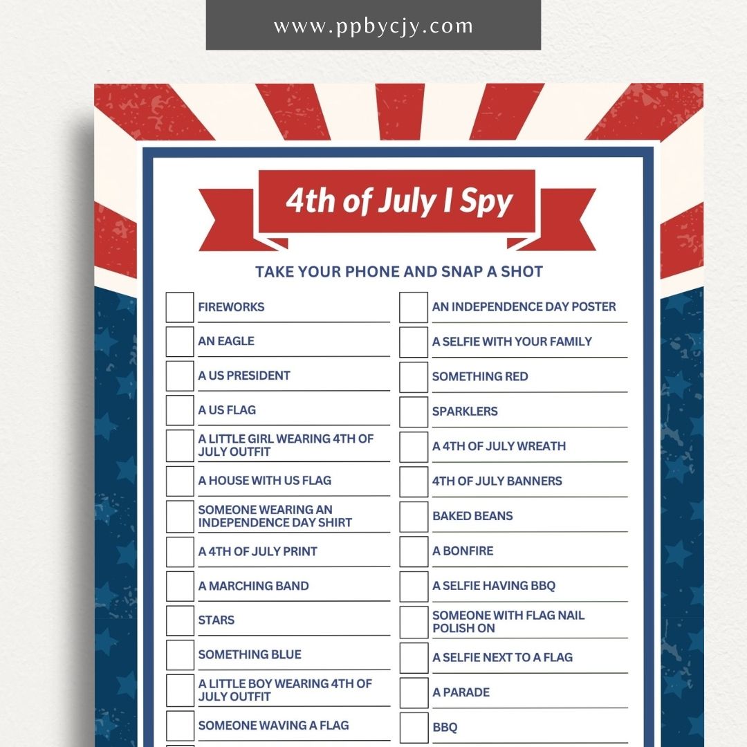 4th of July Scavenger Hunt Game Printable Template – Digital Download for Fun Independence Day Activities