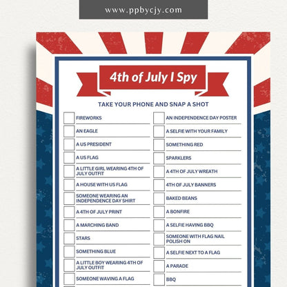 4th of July Scavenger Hunt Game Printable Template – Digital Download for Fun Independence Day Activities