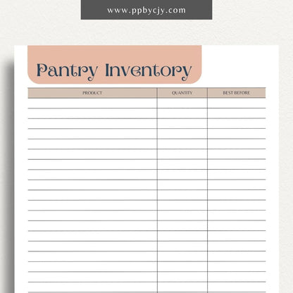 Pantry Inventory Printable Template – Digital download for organizing and managing the contents of your pantry.