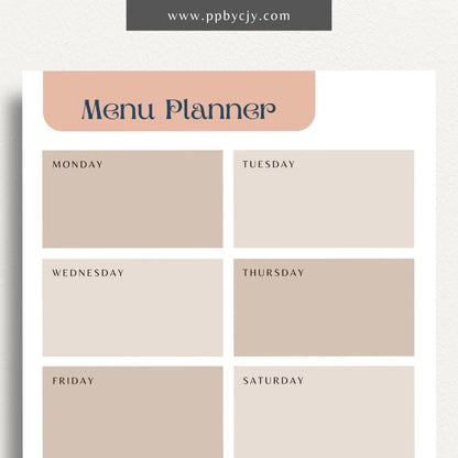 Weekly Meal Planner Printable Template – Digital download for organizing and planning meals for the week, including meal ideas, ingredients, and grocery lists