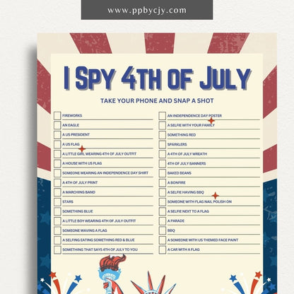 4th of July Scavenger Hunt Game Printable Template – Digital Download for Fun Independence Day Activities