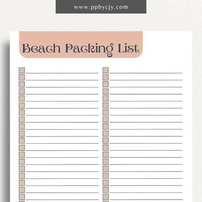 Beach Packing List Printable Template – Digital Download for Organizing and Packing for a Beach Trip