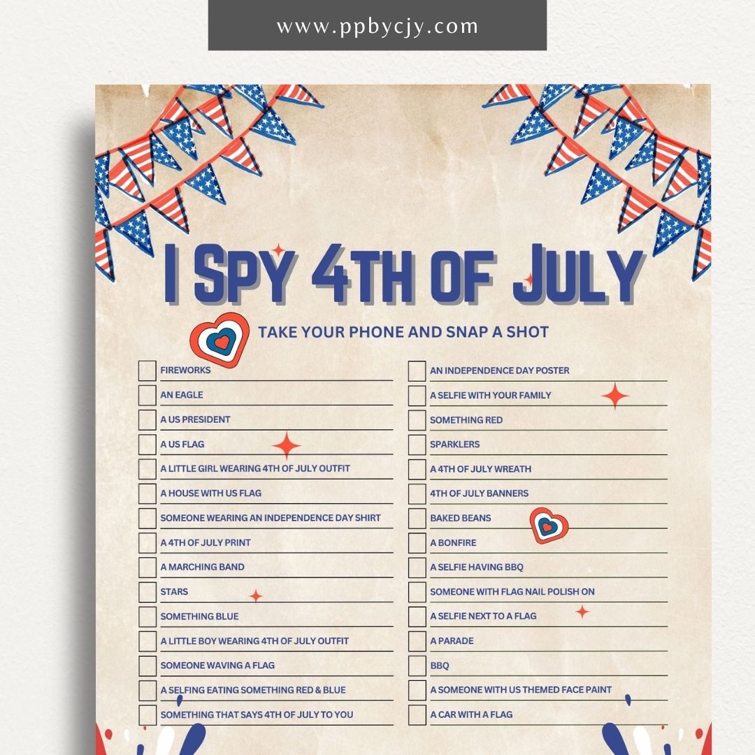 4th of July Scavenger Hunt Game Printable Template – Digital Download for Fun Independence Day Activities