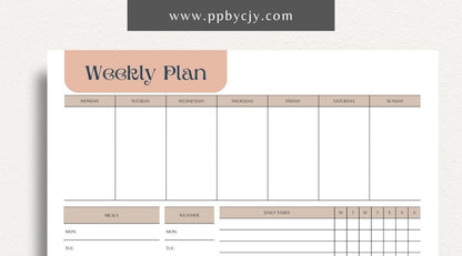 Weekly Planner Printable Template – Digital download for managing weekly schedules, tasks, and goals.