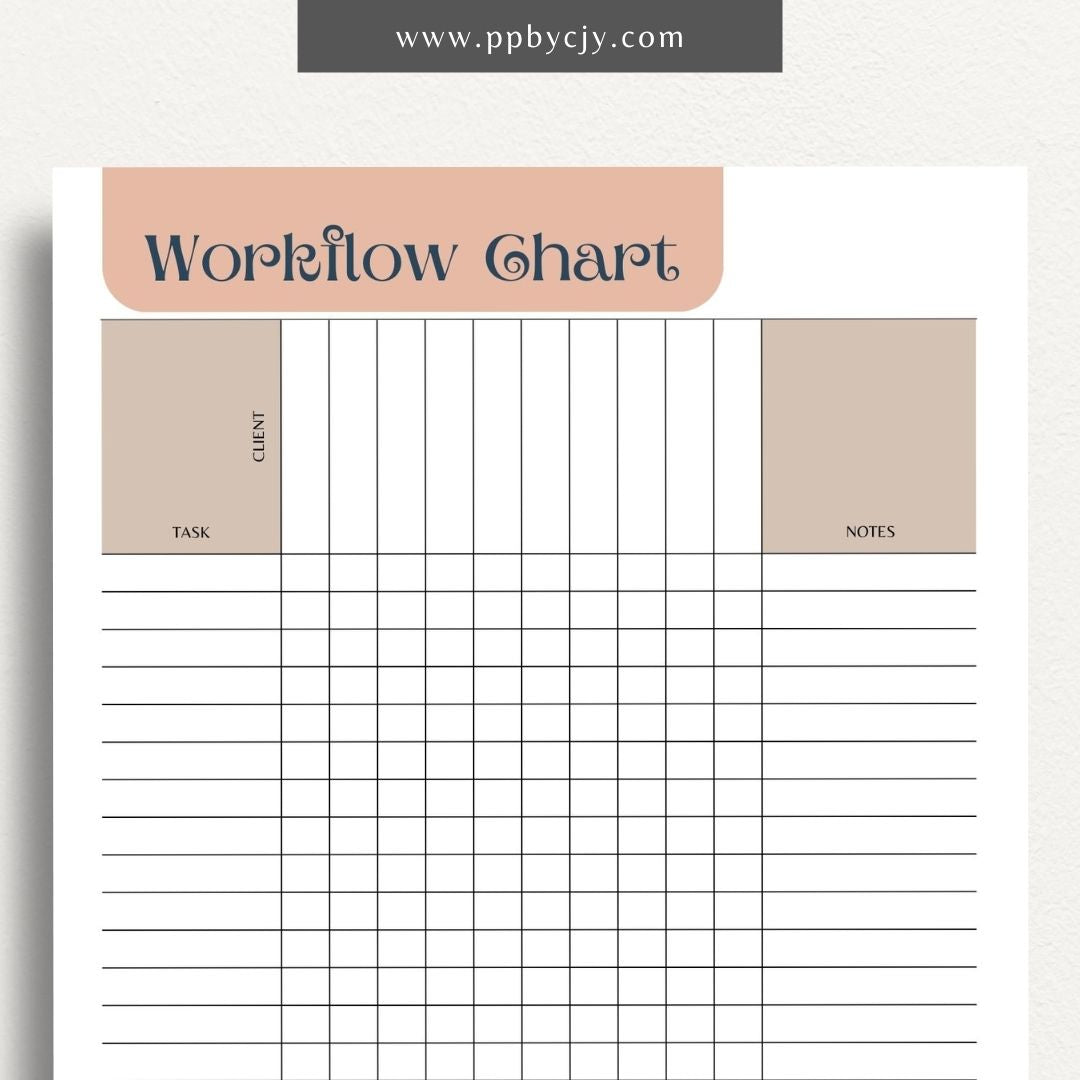 Workflow Chart Printable Template – Digital download for creating and managing process flow diagrams, task management, and project workflows