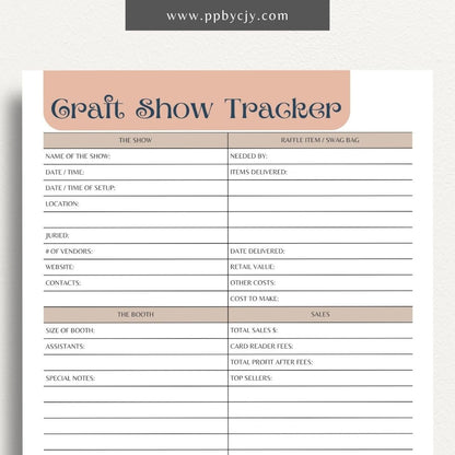 Craft Fair Tracker Printable Template – Digital Download for Organizing and Monitoring Craft Fair Details, Sales, and Inventory