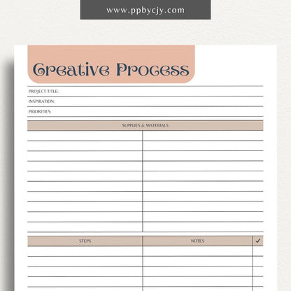 Creative Process Printable Template – Digital download for tracking ideas, planning projects, and managing creative workflows