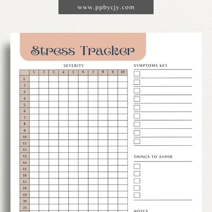 printable template page with columns and rows for stress tracking