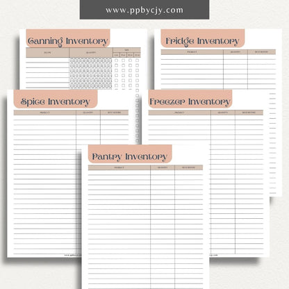 Kitchen Inventory Bundle Printable Template – Digital download featuring a collection of tools for organizing and managing your kitchen inventory, including pantry, refrigerator, and freezer.