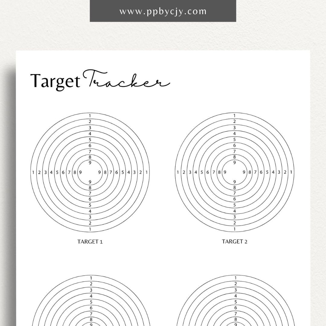 Target Shooting Log Printable Template – Digital download for tracking shooting practice, targets, and performance.