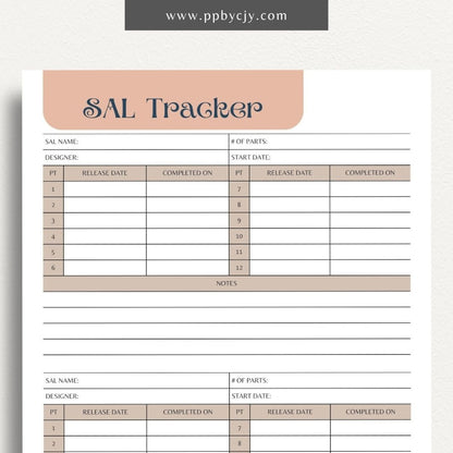 SAL Stitch-A-Long Tracker Printable Template – Digital download for organizing and tracking embroidery Stitch-A-Long projects, schedules, and progress