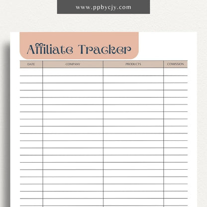 Affiliate Tracker Printable Template – Digital Download for Monitoring and Managing Affiliate Marketing Performance