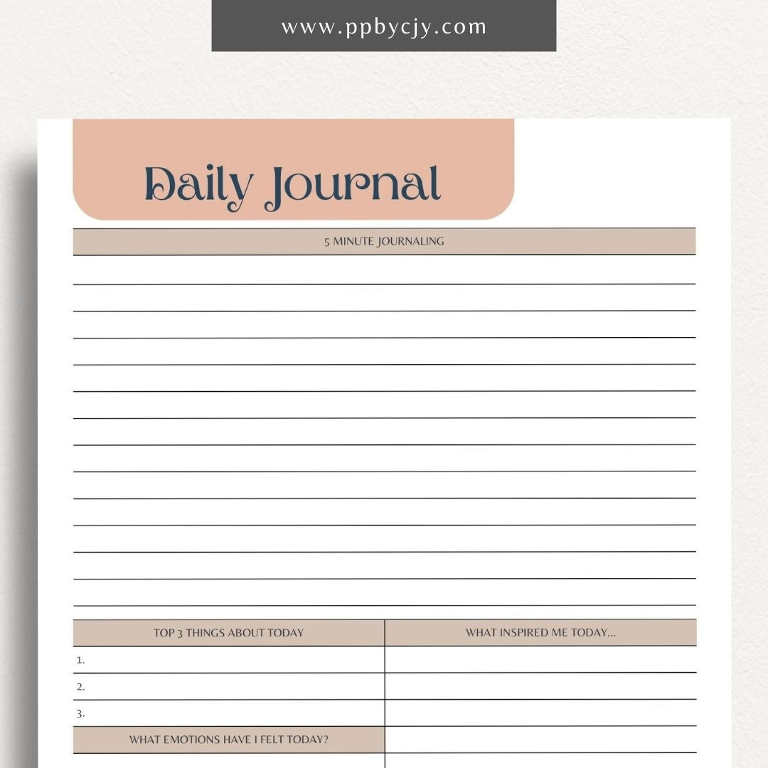 Daily Journal Page Printable Template – Digital download for daily reflection, planning, and journaling, including to-do lists and mood tracking.