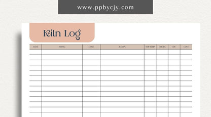 Kiln Log Printable Template – Digital download for tracking ceramic kiln operations, including firing schedules, temperatures, and kiln performance