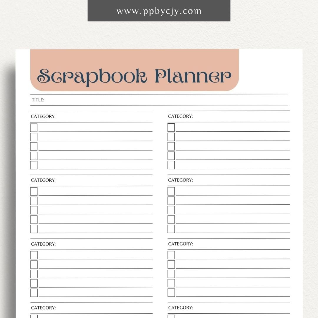 Scrapbook Planner Printable Template – Digital download for organizing and planning scrapbook projects, layouts, and materials