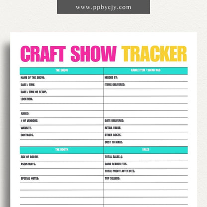 Craft Fair Tracker Printable Template – Digital Download for Organizing and Monitoring Craft Fair Details, Sales, and Inventory