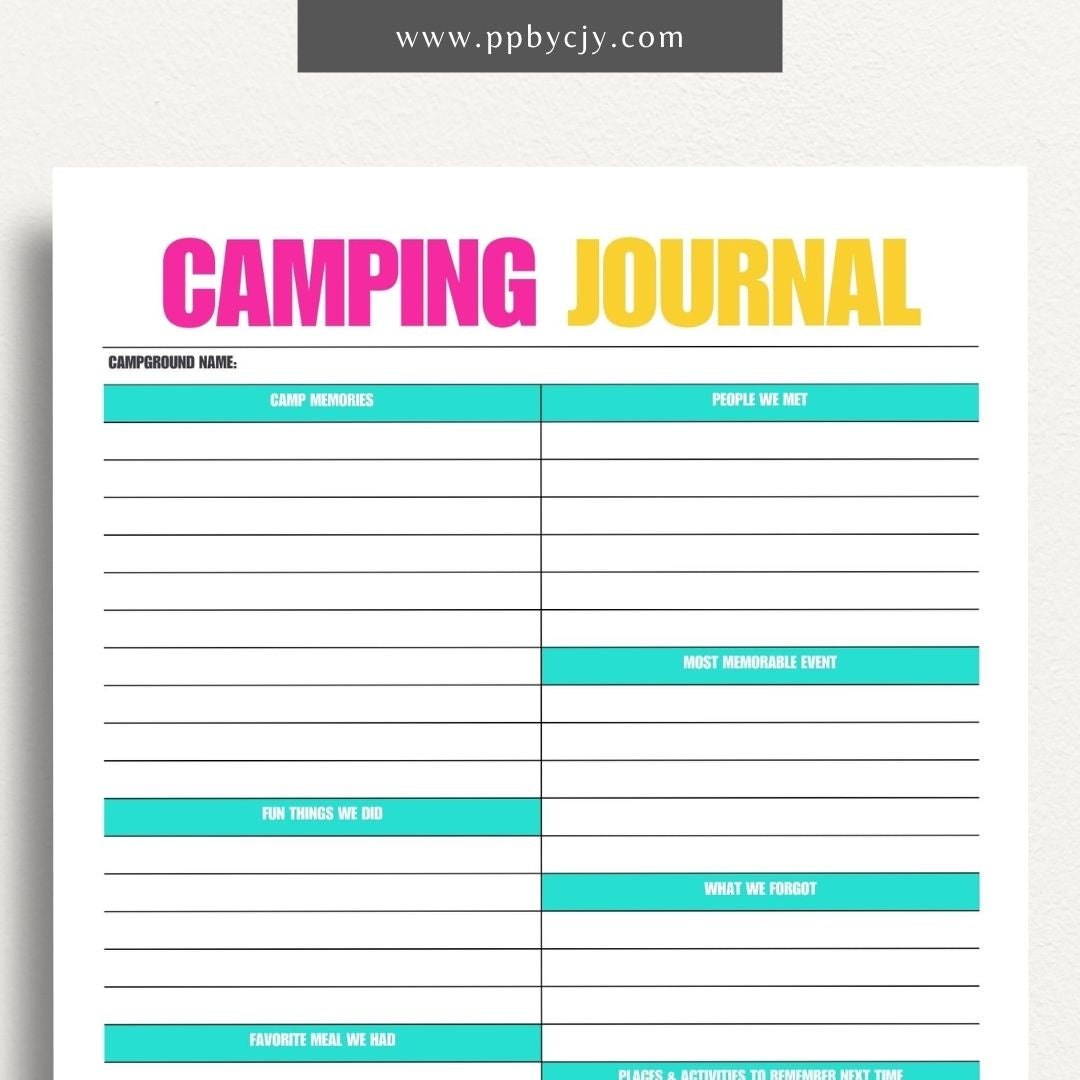 Camping Journal Printable Template – Digital Download for Recording and Reflecting on Camping Experiences and Adventures