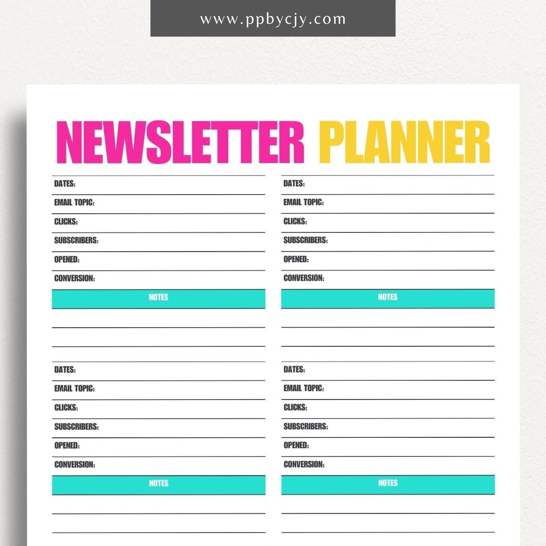 Newsletter Planner Printable Template – Digital download for organizing email campaigns, content scheduling, and newsletter planning