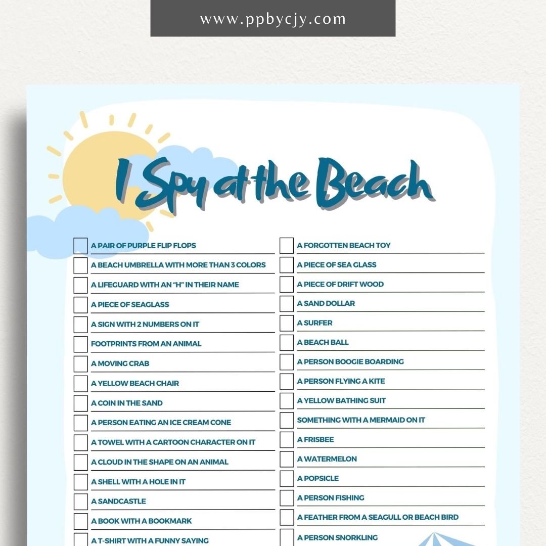 Beach Scavenger Hunt Printable Template – Digital Download for Fun Beach Activities and Exploration