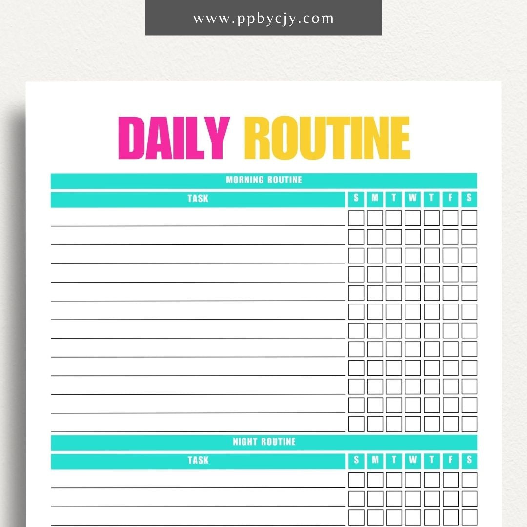 Daily Routine Printable Template – Digital download for planning and organizing daily schedules, tracking habits, and boosting productivity.