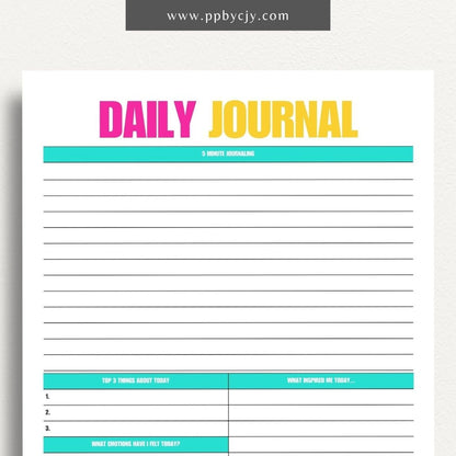 Daily Journal Page Printable Template – Digital download for daily reflection, planning, and journaling, including to-do lists and mood tracking.