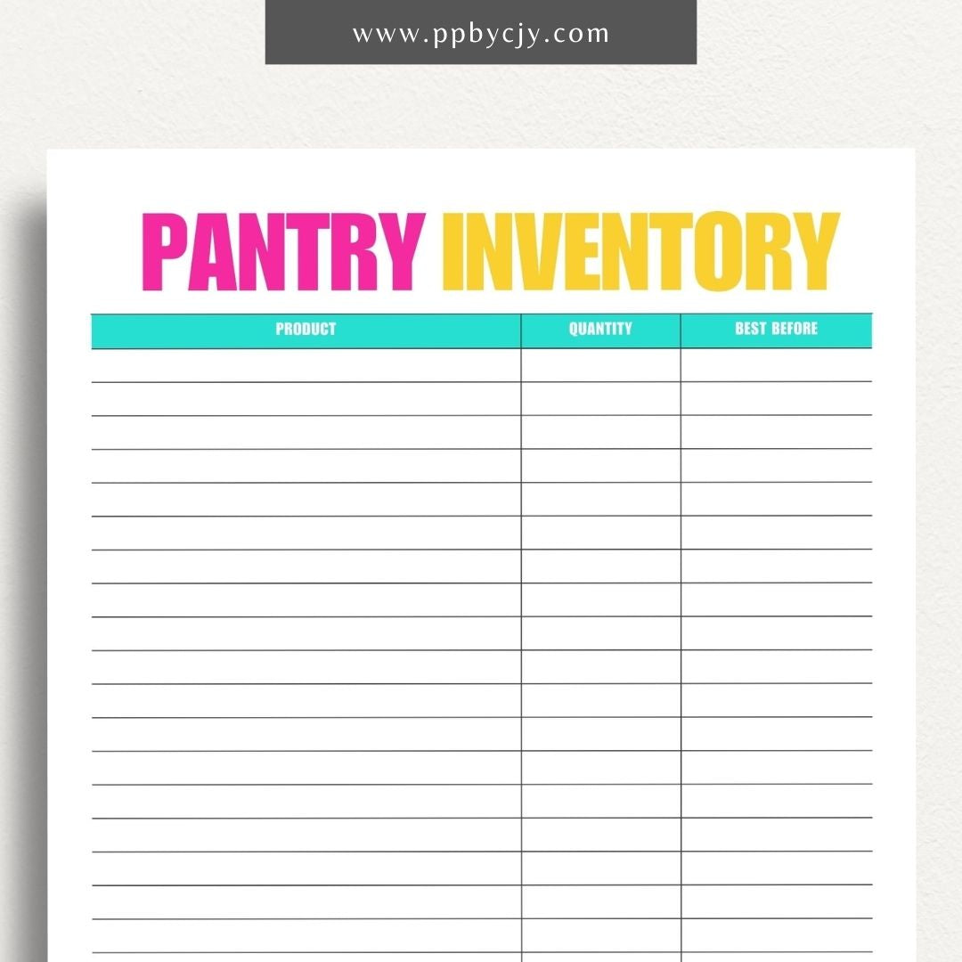 Pantry Inventory Printable Template – Digital download for organizing and managing the contents of your pantry.