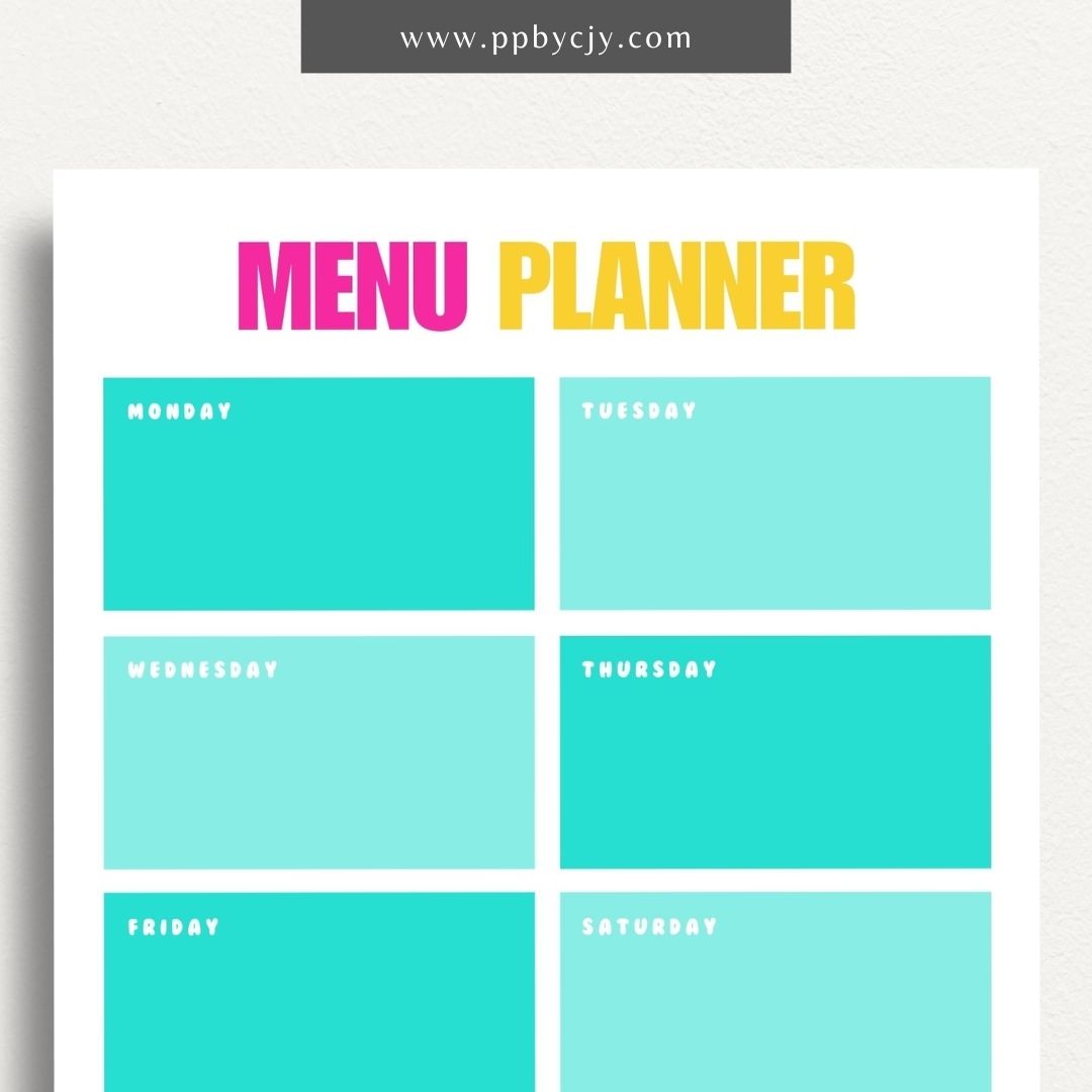 Weekly Meal Planner Printable Template – Digital download for organizing and planning meals for the week, including meal ideas, ingredients, and grocery lists