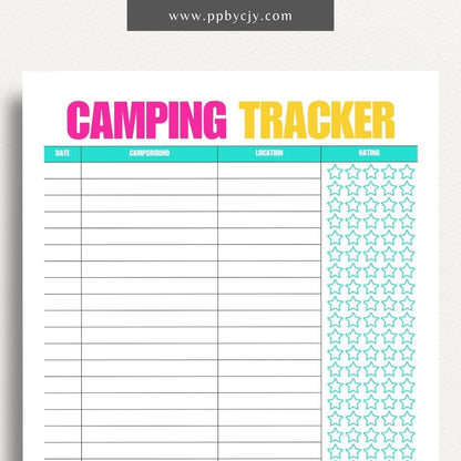 Campground Tracker Printable Template – Digital Download for Tracking and Recording Campground Visits and Details