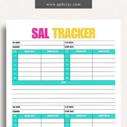 SAL Stitch-A-Long Tracker Printable Template – Digital download for organizing and tracking embroidery Stitch-A-Long projects, schedules, and progress